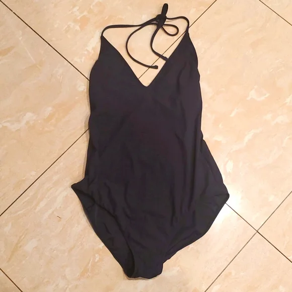 Black Halter One-Piece Swimsuit - Picture 1 of 4
